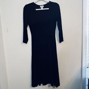 Chicos Travelers Black Faux Wrap Dress Size 4 Small Slinky Knee Length LBD